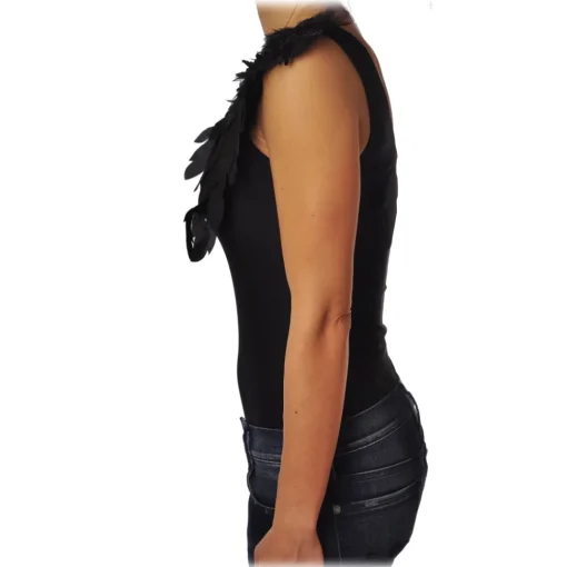 Elisabetta Franchi Tops-- One-shoulder Body with Applications - Black - Top - Made in Italy - Luxury Exclusive Collection - Avvenice