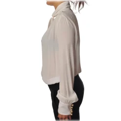 Elisabetta Franchi Shirts-- One-Shoulder Shirt with Tie - Ivory - Shirt - Made in Italy - Luxury Exclusive Collection - Avvenice
