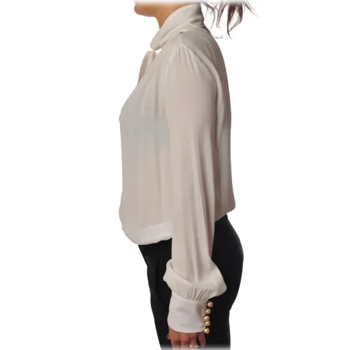 Elisabetta Franchi Shirts-- One-Shoulder Shirt with Tie - Ivory - Shirt - Made in Italy - Luxury Exclusive Collection - Avvenice