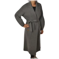 Elisabetta Franchi Jackets-- Oversize Coat with Two Patch - Grey - Jacket - Made in Italy - Luxury Exclusive Collection - Avvenice