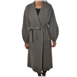 Elisabetta Franchi Jackets-- Oversize Coat with Two Patch - Grey - Jacket - Made in Italy - Luxury Exclusive Collection - Avvenice