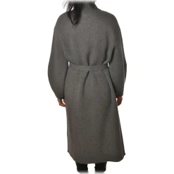 Elisabetta Franchi Jackets-- Oversize Coat with Two Patch - Grey - Jacket - Made in Italy - Luxury Exclusive Collection - Avvenice