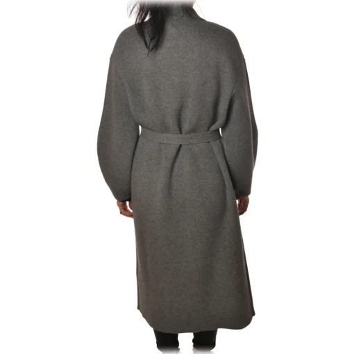 Elisabetta Franchi Jackets-- Oversize Coat with Two Patch - Grey - Jacket - Made in Italy - Luxury Exclusive Collection - Avvenice