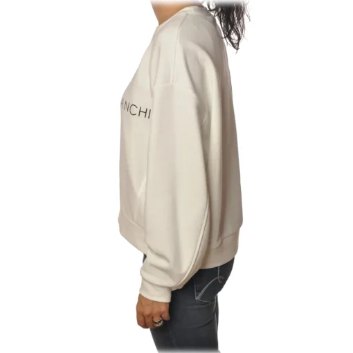 Elisabetta Franchi Sweatshirts-- Oversized Sweatshirt with Logo - Ivory - Sweatshirt - Made in Italy - Luxury Exclusive Collection - Avvenice