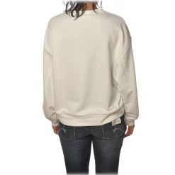 Elisabetta Franchi Sweatshirts-- Oversized Sweatshirt with Logo - Ivory - Sweatshirt - Made in Italy - Luxury Exclusive Collection - Avvenice