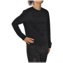 Elisabetta Franchi Sweatshirts-- Oversize Sweatshirt in Cotton - Black - Sweatshirt - Made in Italy - Luxury Exclusive Collection - Avvenice