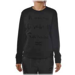 Elisabetta Franchi Sweatshirts-- Oversize Sweatshirt in Cotton - Black - Sweatshirt - Made in Italy - Luxury Exclusive Collection - Avvenice