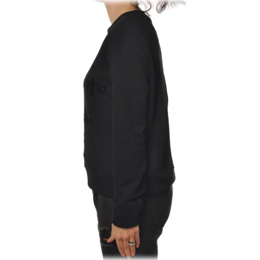 Elisabetta Franchi Sweatshirts-- Oversize Sweatshirt in Cotton - Black - Sweatshirt - Made in Italy - Luxury Exclusive Collection - Avvenice