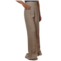 Elisabetta Franchi Trousers-- Palazzo Trousers in Pattern - Vanilla/Black - Trousers - Made in Italy - Luxury Exclusive Collection - Avvenice