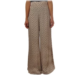 Elisabetta Franchi Trousers-- Palazzo Trousers in Pattern - Vanilla/Black - Trousers - Made in Italy - Luxury Exclusive Collection - Avvenice