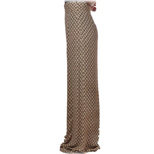 Elisabetta Franchi Trousers-- Palazzo Trousers in Pattern - Vanilla/Black - Trousers - Made in Italy - Luxury Exclusive Collection - Avvenice