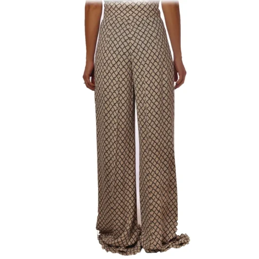 Elisabetta Franchi Trousers-- Palazzo Trousers in Pattern - Vanilla/Black - Trousers - Made in Italy - Luxury Exclusive Collection - Avvenice