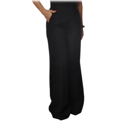 Elisabetta Franchi Trousers-- Palazzo Trousers with Strap - Black - Trousers - Made in Italy - Luxury Exclusive Collection - Avvenice