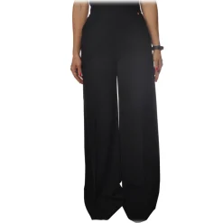 Elisabetta Franchi Trousers-- Palazzo Trousers with Strap - Black - Trousers - Made in Italy - Luxury Exclusive Collection - Avvenice