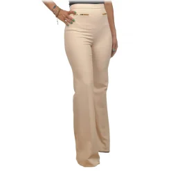 Elisabetta Franchi Trousers-- Palazzo Pants in Technical Fabric - Cream - Trousers - Made in Italy - Luxury Exclusive Collection - Avvenice