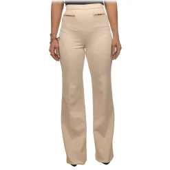 Elisabetta Franchi Trousers-- Palazzo Pants in Technical Fabric - Cream - Trousers - Made in Italy - Luxury Exclusive Collection - Avvenice