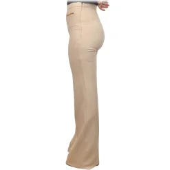 Elisabetta Franchi Trousers-- Palazzo Pants in Technical Fabric - Cream - Trousers - Made in Italy - Luxury Exclusive Collection - Avvenice