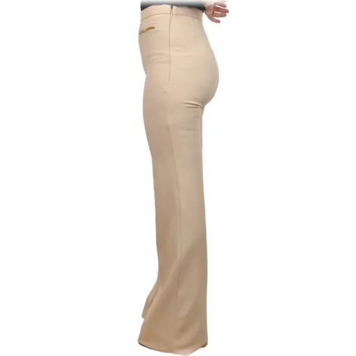 Elisabetta Franchi Trousers-- Palazzo Pants in Technical Fabric - Cream - Trousers - Made in Italy - Luxury Exclusive Collection - Avvenice