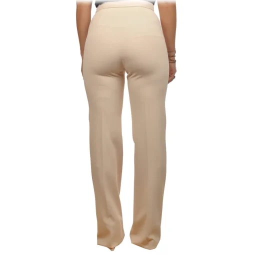 Elisabetta Franchi Trousers-- Palazzo Pants in Technical Fabric - Cream - Trousers - Made in Italy - Luxury Exclusive Collection - Avvenice