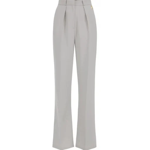 Elisabetta Franchi Trousers-- Palazzo Trousers with Pences - Grey - Trousers - Made in Italy - Luxury Exclusive Collection - Avvenice