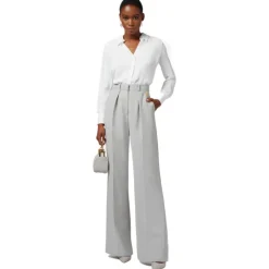 Elisabetta Franchi Trousers-- Palazzo Trousers with Pences - Grey - Trousers - Made in Italy - Luxury Exclusive Collection - Avvenice