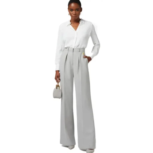 Elisabetta Franchi Trousers-- Palazzo Trousers with Pences - Grey - Trousers - Made in Italy - Luxury Exclusive Collection - Avvenice