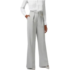 Elisabetta Franchi Trousers-- Palazzo Trousers with Pences - Grey - Trousers - Made in Italy - Luxury Exclusive Collection - Avvenice