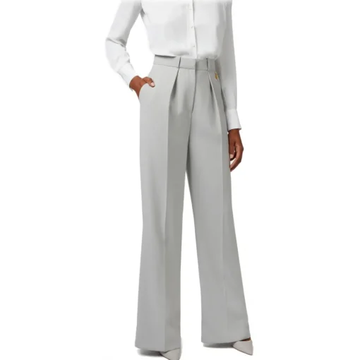 Elisabetta Franchi Trousers-- Palazzo Trousers with Pences - Grey - Trousers - Made in Italy - Luxury Exclusive Collection - Avvenice
