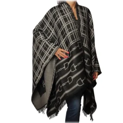 Elisabetta Franchi Scarves-- Pattern Cape - Black/Grey - Scarf - Made in Italy - Luxury Exclusive Collection - Avvenice