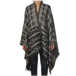 Elisabetta Franchi Scarves-- Pattern Cape - Black/Grey - Scarf - Made in Italy - Luxury Exclusive Collection - Avvenice