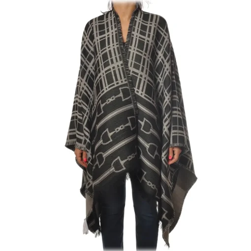 Elisabetta Franchi Scarves-- Pattern Cape - Black/Grey - Scarf - Made in Italy - Luxury Exclusive Collection - Avvenice