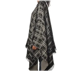 Elisabetta Franchi Scarves-- Pattern Cape - Black/Grey - Scarf - Made in Italy - Luxury Exclusive Collection - Avvenice
