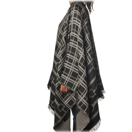 Elisabetta Franchi Scarves-- Pattern Cape - Black/Grey - Scarf - Made in Italy - Luxury Exclusive Collection - Avvenice