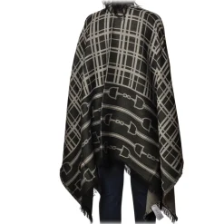 Elisabetta Franchi Scarves-- Pattern Cape - Black/Grey - Scarf - Made in Italy - Luxury Exclusive Collection - Avvenice