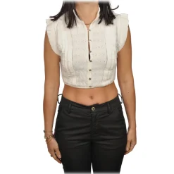 Elisabetta Franchi Tops-- Sangallo Lace Crop Top - White - Top - Made in Italy - Luxury Exclusive Collection - Avvenice