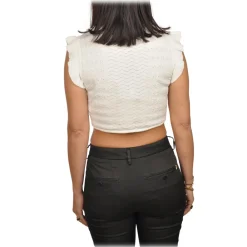 Elisabetta Franchi Tops-- Sangallo Lace Crop Top - White - Top - Made in Italy - Luxury Exclusive Collection - Avvenice