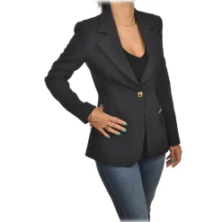 Elisabetta Franchi Jackets-- Screwed Jacket with Gold Details - Black - Jacket - Made in Italy - Luxury Exclusive Collection - Avvenice