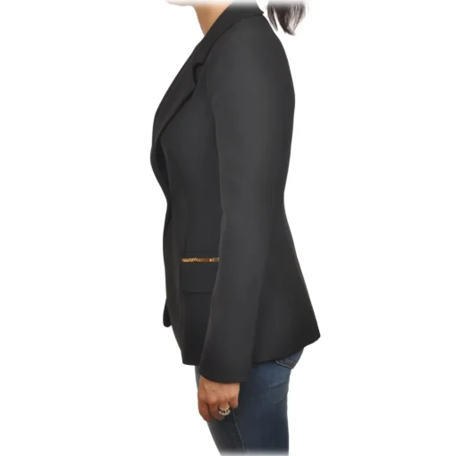 Elisabetta Franchi Jackets-- Screwed Jacket with Gold Details - Black - Jacket - Made in Italy - Luxury Exclusive Collection - Avvenice