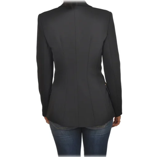 Elisabetta Franchi Jackets-- Screwed Jacket with Gold Details - Black - Jacket - Made in Italy - Luxury Exclusive Collection - Avvenice