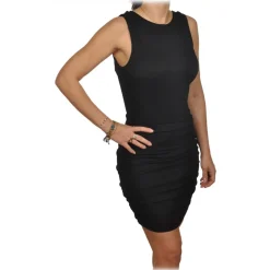 Elisabetta Franchi Jackets|Dresses-- Sheath Dress with Back Neckline - Black - Dress - Made in Italy - Luxury Exclusive Collection - Avvenice