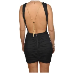 Elisabetta Franchi Jackets|Dresses-- Sheath Dress with Back Neckline - Black - Dress - Made in Italy - Luxury Exclusive Collection - Avvenice