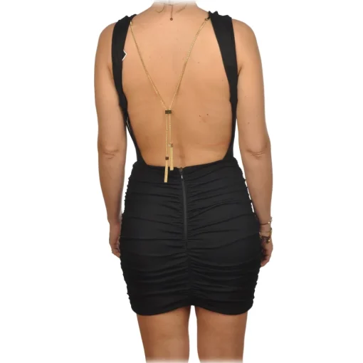 Elisabetta Franchi Jackets|Dresses-- Sheath Dress with Back Neckline - Black - Dress - Made in Italy - Luxury Exclusive Collection - Avvenice