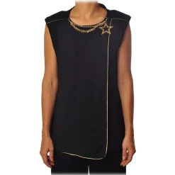 Elisabetta Franchi Tops-- Shirt with Star Necklace - Black - Top - Made in Italy - Luxury Exclusive Collection - Avvenice