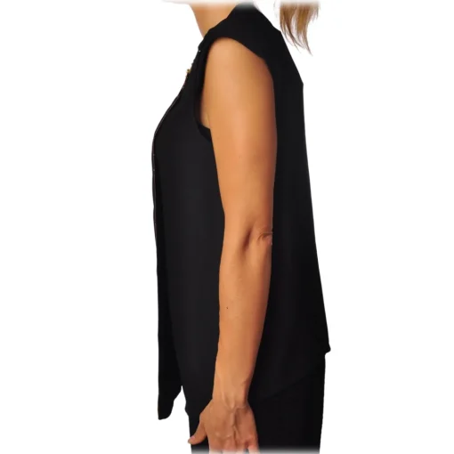 Elisabetta Franchi Tops-- Shirt with Star Necklace - Black - Top - Made in Italy - Luxury Exclusive Collection - Avvenice