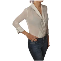 Elisabetta Franchi Shirts-- Shirt with 3/4 Sleeve - White - Shirt - Made in Italy - Luxury Exclusive Collection - Avvenice