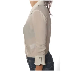 Elisabetta Franchi Shirts-- Shirt with 3/4 Sleeve - White - Shirt - Made in Italy - Luxury Exclusive Collection - Avvenice