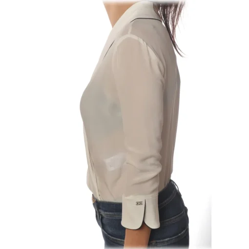 Elisabetta Franchi Shirts-- Shirt with 3/4 Sleeve - White - Shirt - Made in Italy - Luxury Exclusive Collection - Avvenice