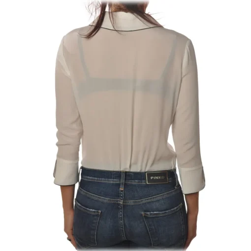 Elisabetta Franchi Shirts-- Shirt with 3/4 Sleeve - White - Shirt - Made in Italy - Luxury Exclusive Collection - Avvenice