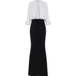 Elisabetta Franchi Jackets|Dresses-- Shirt and Mermaid Skirt Dress - White/Black - Dress - Made in Italy - Luxury Exclusive Collection - Avvenice