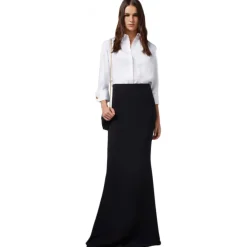 Elisabetta Franchi Jackets|Dresses-- Shirt and Mermaid Skirt Dress - White/Black - Dress - Made in Italy - Luxury Exclusive Collection - Avvenice